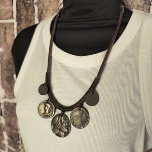 Tribal Coin Leather Necklace